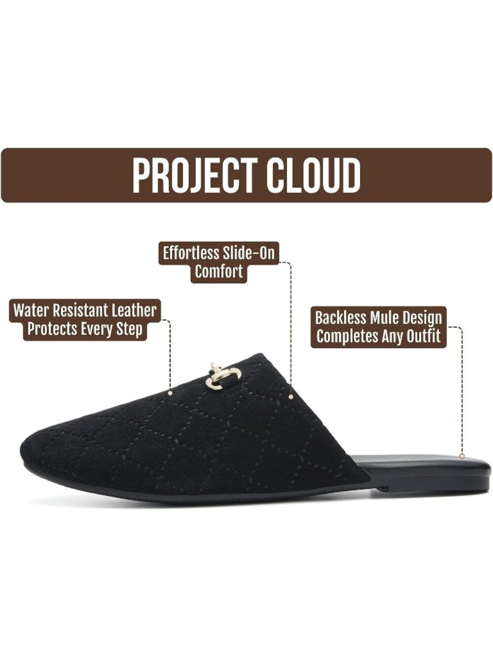 Women's Black Suede Leather Stylish Casual Mules & Clogs Flats Non-Slip Shoes - Picture 3 of 4
